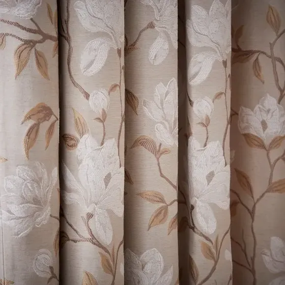 Floral Jacquard Pencil Pleat Curtains - Natural