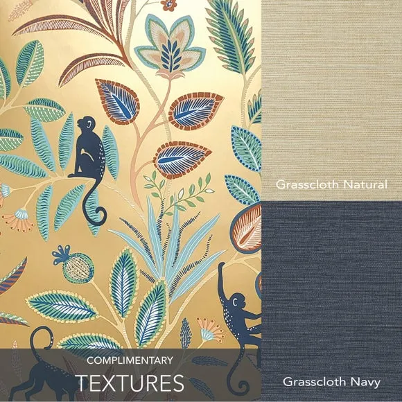Floral Monkey Wallpaper with Metallic - Gold