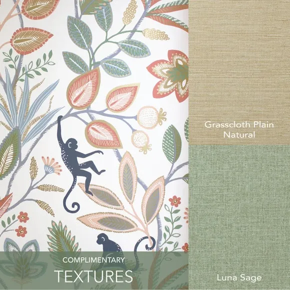 Floral Monkey Wallpaper with Metallic - Yellow
