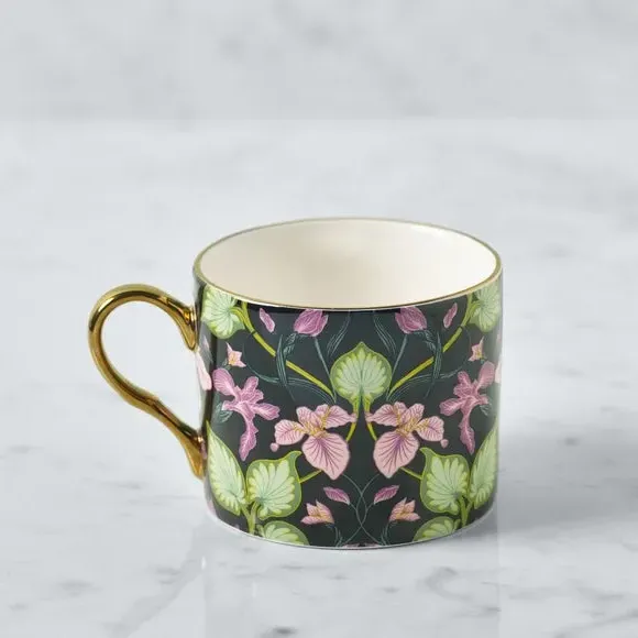 Floral Mug with Gold Rim - Purple, Stoneware image