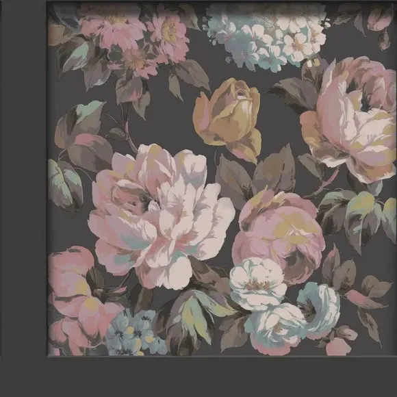 Floral Panel Wallpaper - Black, Smooth Finish