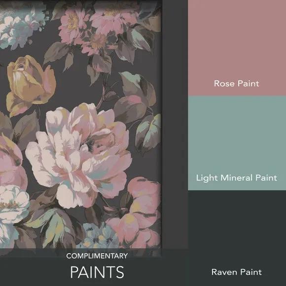 Floral Panel Wallpaper - Black, Smooth Finish