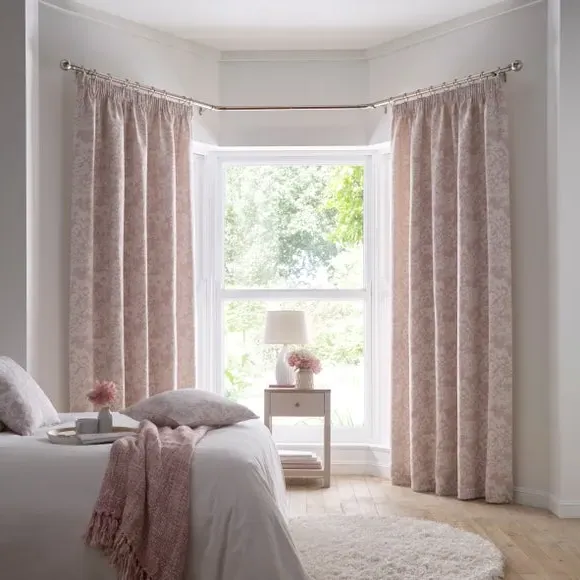 Floral Pencil Pleat Curtains - Blush, Woven