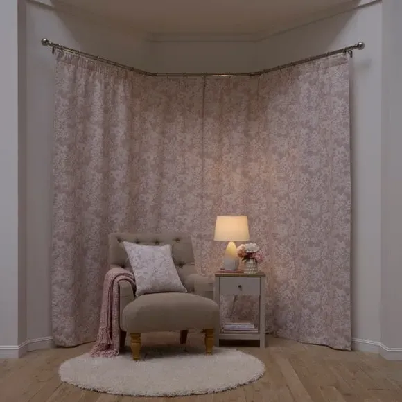 Floral Pencil Pleat Curtains - Blush, Woven