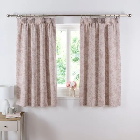 Floral Pencil Pleat Curtains - Blush, Woven