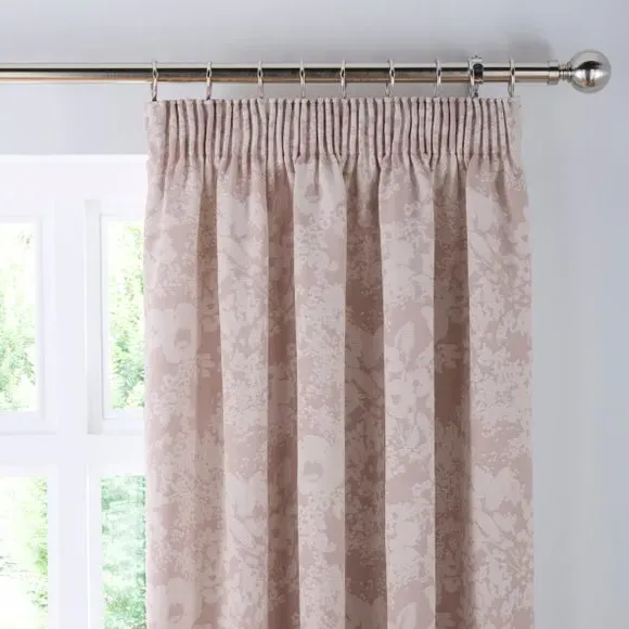 Floral Pencil Pleat Curtains - Blush, Woven