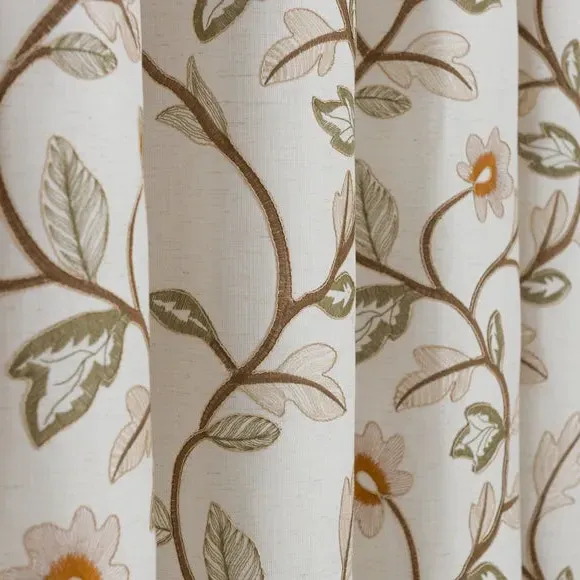 Floral Pencil Pleat Curtains - Natural