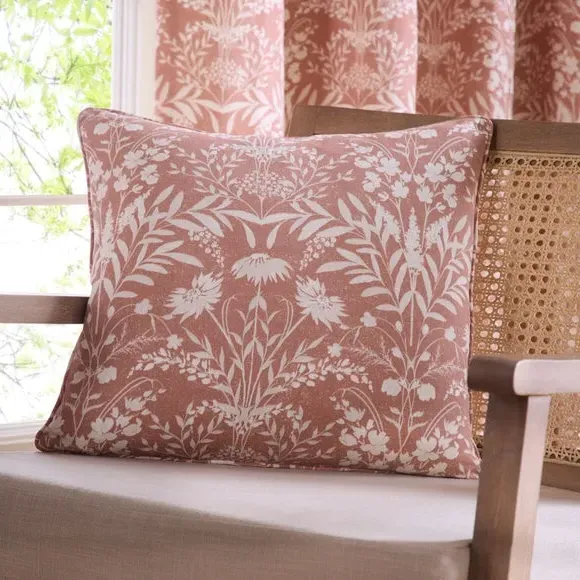Floral Pencil Pleat Curtains - Natural, Cotton