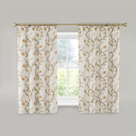 Floral Pencil Pleat Curtains - Natural