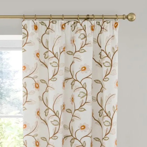 Floral Pencil Pleat Curtains - Natural