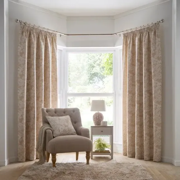 Floral Pencil Pleat Curtains - Natural, Woven