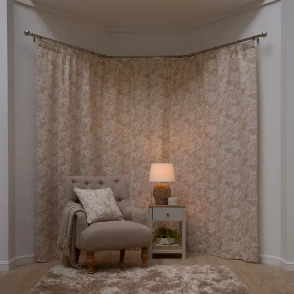 Floral Pencil Pleat Curtains - Natural, Woven