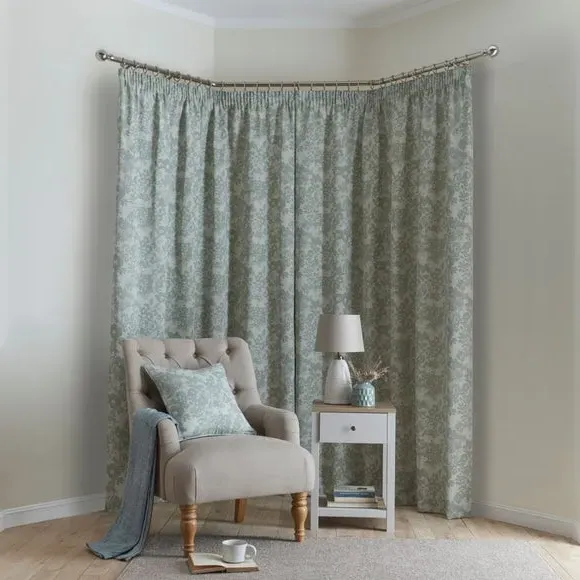 Floral Pencil Pleat Curtains - Sage, Woven