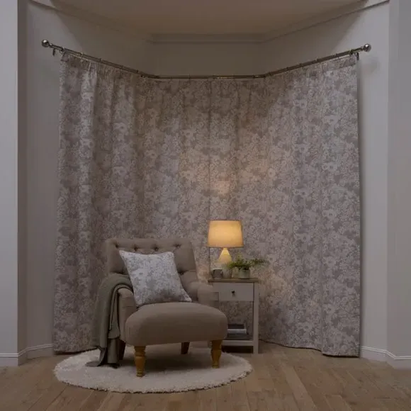 Floral Pencil Pleat Curtains - Soft Grey, Woven