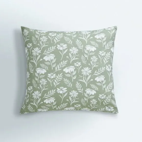 Floral Print Cushion Cover - Sage, Cotton