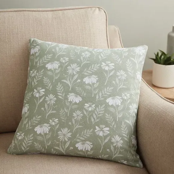 Floral Print Cushion Cover - Sage, Cotton image