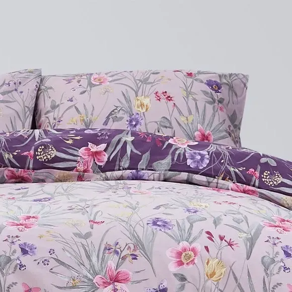 Floral Reversible Duvet Cover Set - Purple