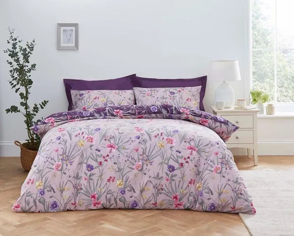 Floral Reversible Duvet Cover Set - Purple image