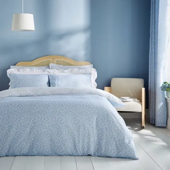 Floral Reversible Duvet Set - Blue, Cotton