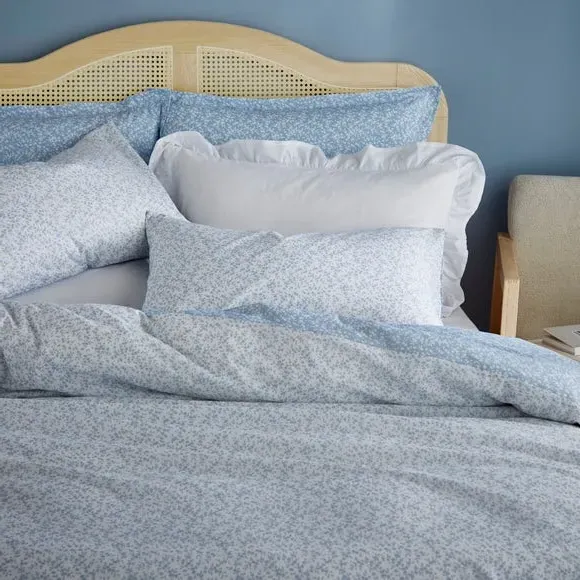 Floral Reversible Duvet Set - Blue, Cotton