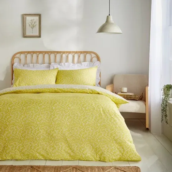 Floral Reversible Duvet Set - Chartreuse, Cotton