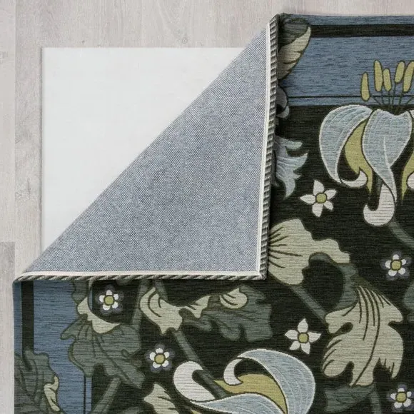 Floral Rug with Anti-Slip Backing - Blue, Chenille
