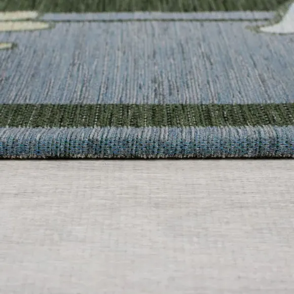 Floral Rug with Anti-Slip Backing - Blue, Chenille