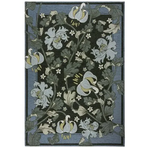 Floral Rug with Anti-Slip Backing - Blue, Chenille