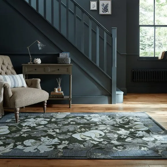Floral Rug with Anti-Slip Backing - Blue, Chenille image