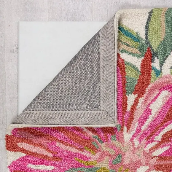 Floral Rug with Loop Pile - Multicolor, Wool