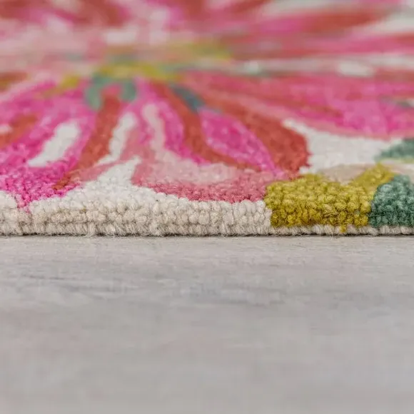 Floral Rug with Loop Pile - Multicolor, Wool