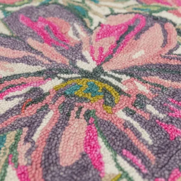 Floral Rug with Loop Pile - Multicolor, Wool