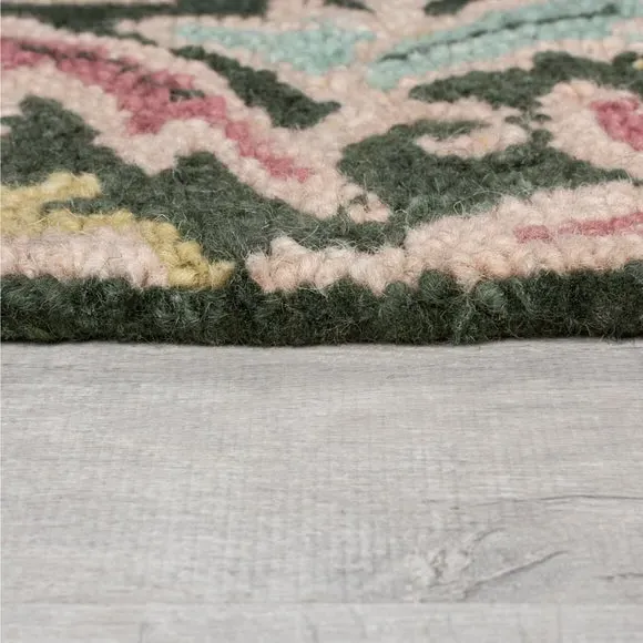 Floral Rug with Loop Pile - Multicoloured, Wool