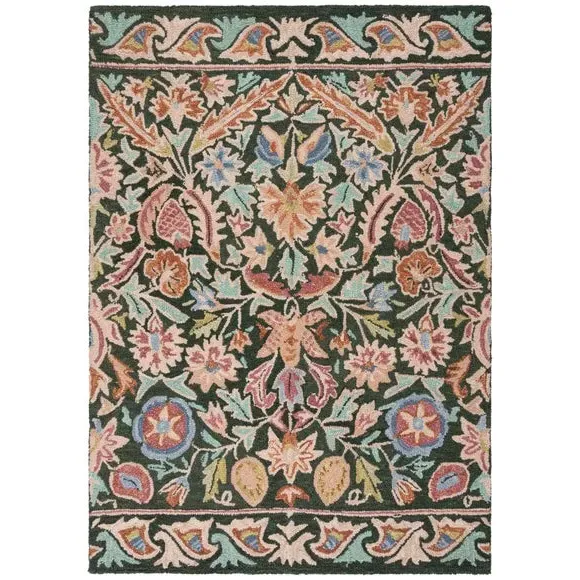 Floral Rug with Loop Pile - Multicoloured, Wool