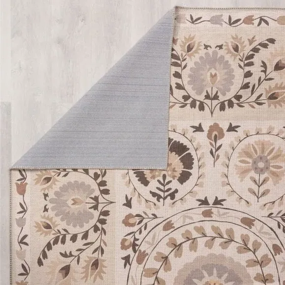 Floral Runner Rug Machine Washable - Natural