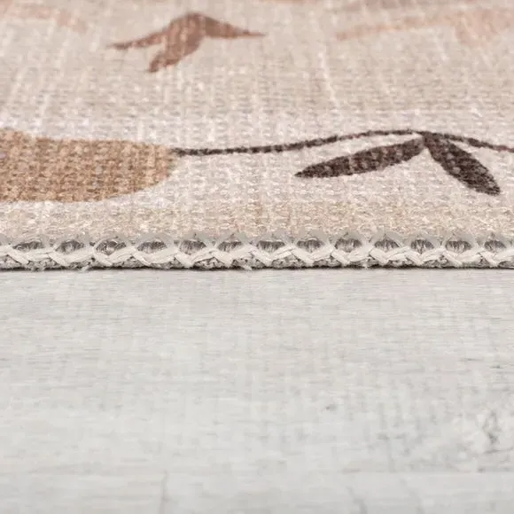 Floral Runner Rug Machine Washable - Natural