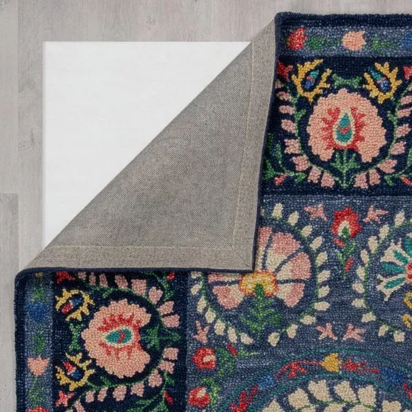 Floral Runner Rug - Navy, Wool