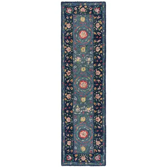 Floral Runner Rug - Navy, Wool