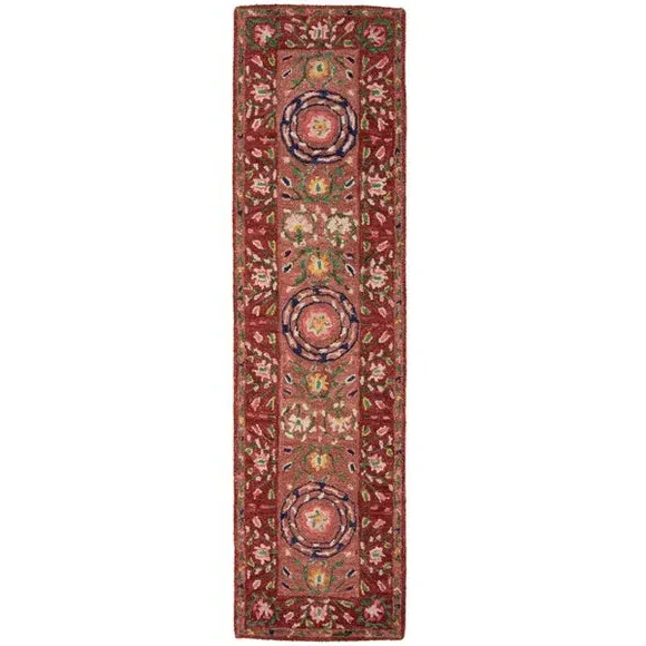 Floral Runner Rug - Red, Wool
