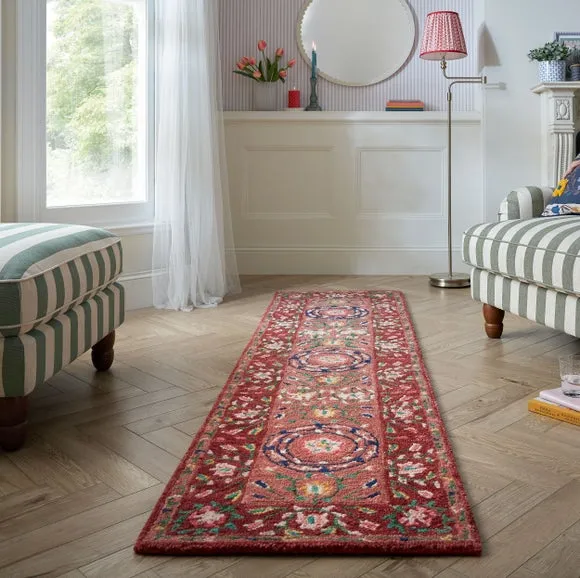 Floral Runner Rug - Red, Wool
