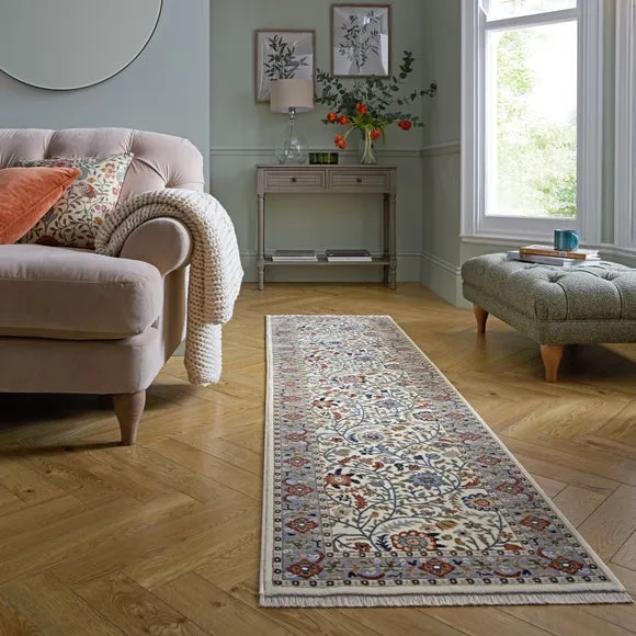 Floral Runner Rug with Border Design - Cream image