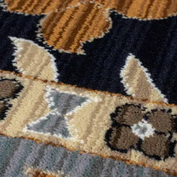 Floral Runner Rug with Border Design - Navy