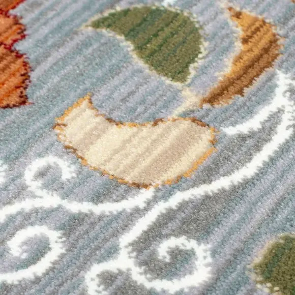 Floral Runner Rug with Border Design - Red