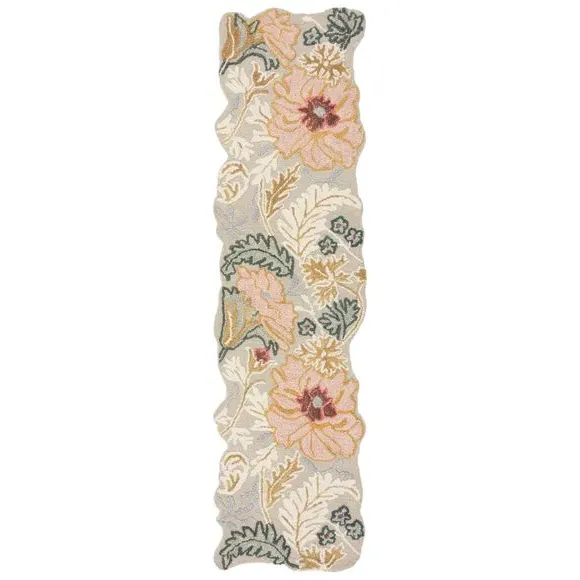 Floral Runner Rug with Shaped Edge - Pink, Wool