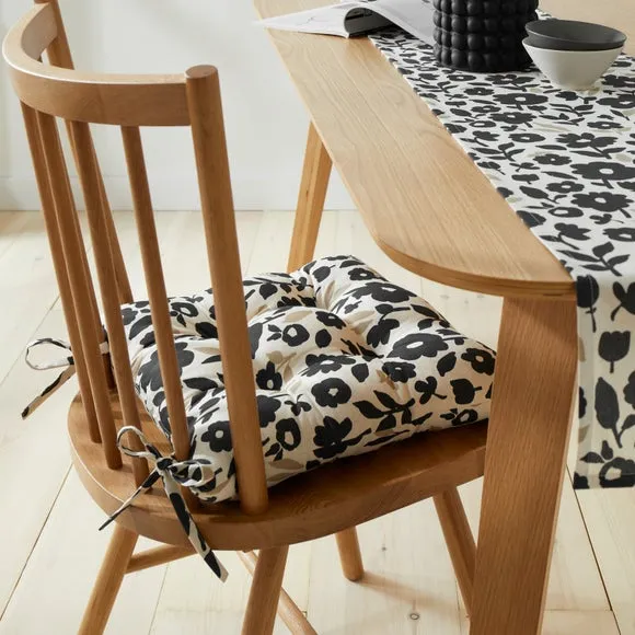 Floral Seat Pad with Ties - Black, Cotton image