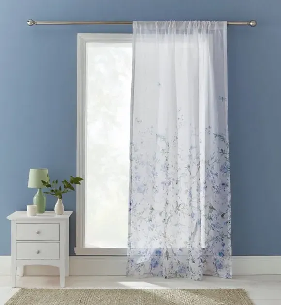 Floral Sheer Voile Panel - White, Polyester