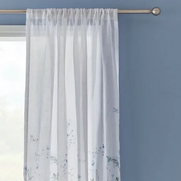Floral Sheer Voile Panel - White, Polyester image