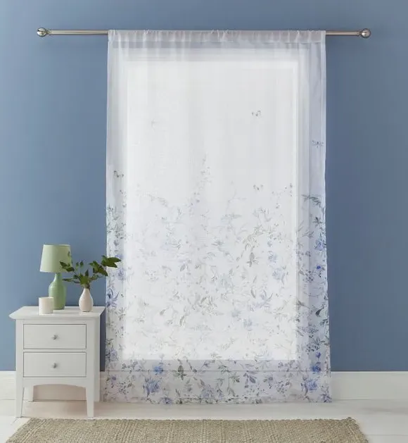 Floral Sheer Voile Panel - White, Polyester