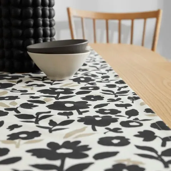 Floral Table Runner - Black/White, Cotton