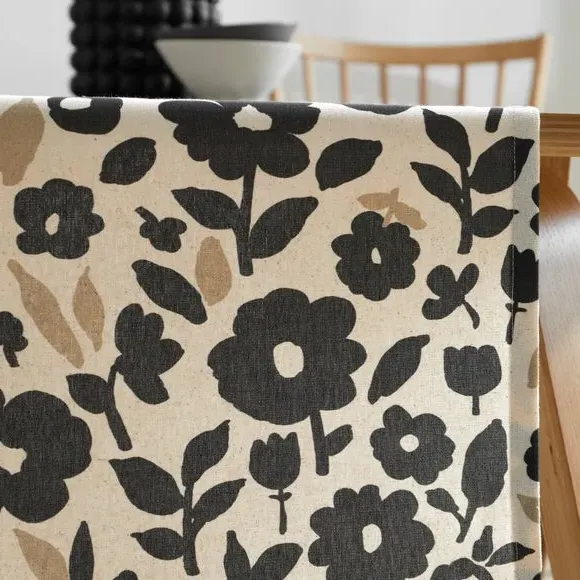 Floral Table Runner - Black/White, Cotton